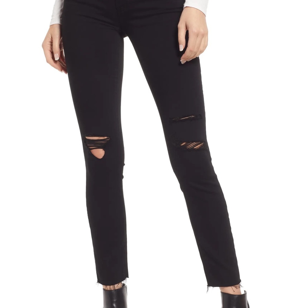 Paige Hoxton Ripped Raw Hem Skinny Jeans in DARK SHADOW DESTRUCTED